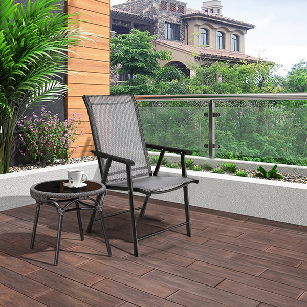 High quality and brand new <br>4 pieces folding textilene chairs with armrest <br>Steel frame  sturdy and durable <br>Folding feature  easy and simple to store or transport <br>Perfect for family gathering  party and outdoor camping <br>No assembly need 