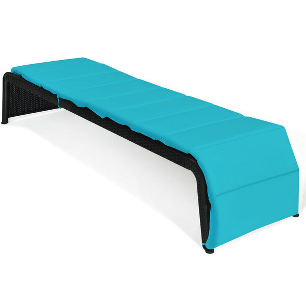Tightly hand-woven rattan can withstand the moderate change in weather <br>The heavy-duty steel frame ensures the sturdiness of the chaise lounge <br>Adjustable backboard with five different positions <br>Soft and thick cushion for comfortable seating <br