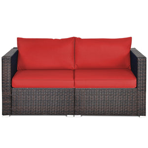 Power coated and solid steel frame adds sturdiness and durability<br>Tight and hand-woven rattan to withstand change of weather<br>2 of the corner sofas can be used separately<br>Aluminum foot pads protect bottom rattan from scratching<br>Wide armrest for