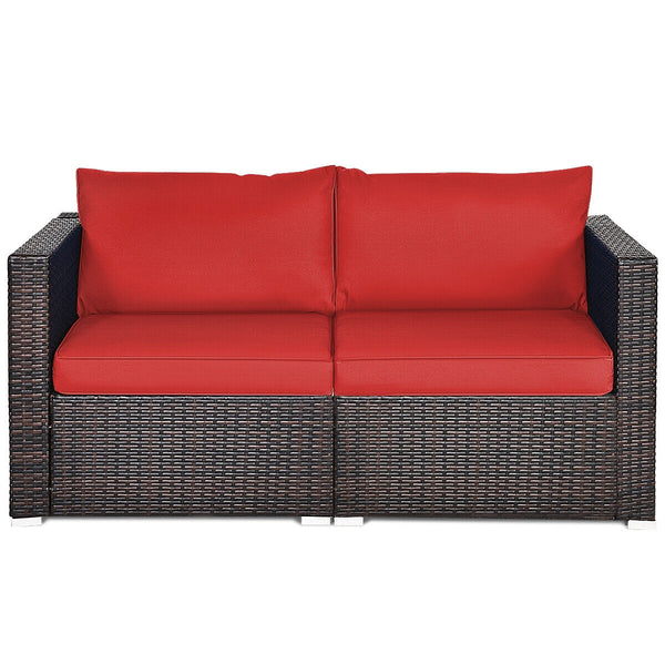 Power coated and solid steel frame adds sturdiness and durability<br>Tight and hand-woven rattan to withstand change of weather<br>2 of the corner sofas can be used separately<br>Aluminum foot pads protect bottom rattan from scratching<br>Wide armrest for