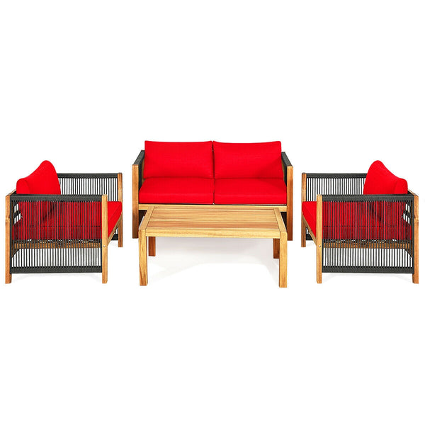 Solid and hard wooden frame enhances sturdiness of the set. <br>Rearrangeable in various configurations to meet your varying needs <br>Thick and soft cushions provide an excellent comfort. <br>Elegant and tight nylon rope decorated armrest. <br>Zipper int