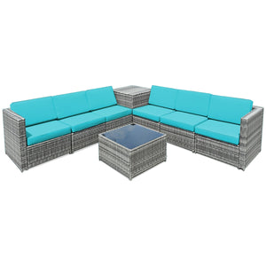 Including 6 sofas  1 storage box  1 coffee table  6 seat cushions and 6 back cushions <br>Sturdy iron frame and premium rattan for better durability <br>Large load-bearing capacity-- 360 lbs for each sofa and 110 lbs for coffee table <br>A storage box as 