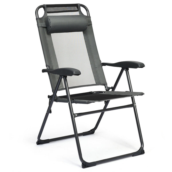 This foldable sling chair is ergonomically designed with an adjustable backrest in seven tilting positions for reading mode  relaxing mode and sleeping mode. Â  Made of steel frame and oxford fabric  this foldable sling chair can hold up to 300 lbs. And t