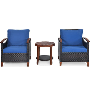 Made of tightly woven all-weather rattan to ensure durability<br>Acacia wood frame and thickened legs provide powerful support<br>The space-saving table can be used as an end table  side table  or coffee table<br>Thick cushions filled with premium sponge 