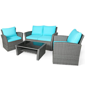 Includes 2 armchairs  1 loveseat and 1 coffee table for versatile use<br>Sturdy power coated steel frame provides strong durability and stability<br>Thick tempered glass tabletop to hold your drinks  meals and more<br>Coffee table with a spacious shelf pr