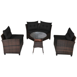 The sturdy and durable steel frame ensures sturdiness of the set<br>Tight and hand-woven rattan can withstand moderate rain or wind<br>Thick and soft cushion with a high-density sponge for your hip and back<br>Cover with the zipper of the seat cushion is 
