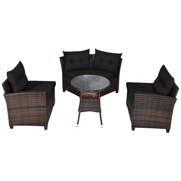 The sturdy and durable steel frame ensures sturdiness of the set<br>Tight and hand-woven rattan can withstand moderate rain or wind<br>Thick and soft cushion with a high-density sponge for your hip and back<br>Cover with the zipper of the seat cushion is 