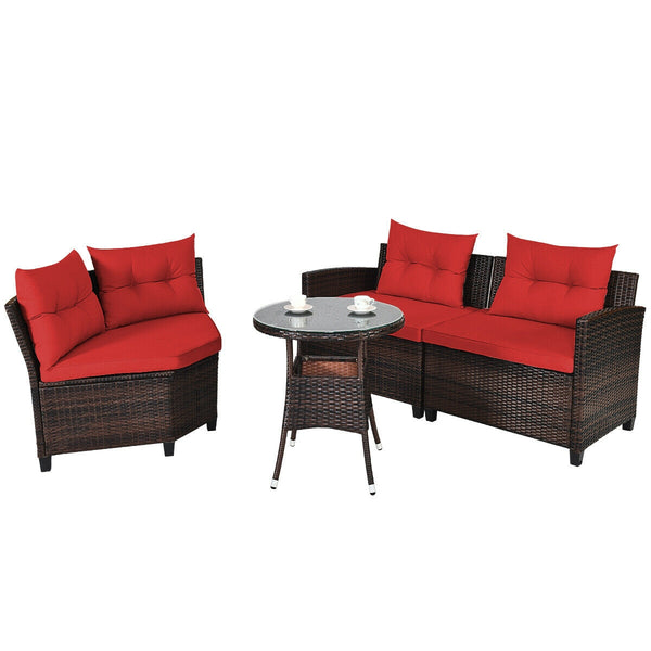 The sturdy and durable steel frame ensures sturdiness of the set<br>Tight and hand-woven rattan can withstand moderate rain or wind<br>Thick and soft cushion with a high-density sponge for your hip and back<br>Cover with the zipper of the seat cushion is 