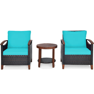 Made of tightly woven all-weather rattan to ensure durability<br>Acacia wood frame and thickened legs provide powerful support<br>The space-saving table can be used as an end table  side table  or coffee table<br>Thick cushions filled with premium sponge 