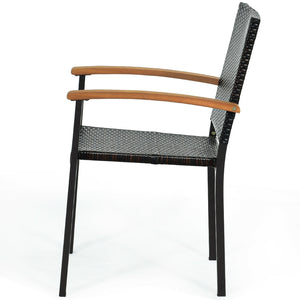 Dive into a rollicking good time with this patio rattan chairs! Â  The patio chairs come with mix-brown rattan weaving and rust-proof galvanized steel outline that hand over trendy outdoor collections with lasting quality. The stackable feature makes stor