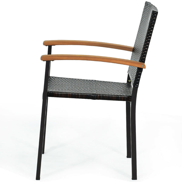 Dive into a rollicking good time with this patio rattan chairs! Â  The patio chairs come with mix-brown rattan weaving and rust-proof galvanized steel outline that hand over trendy outdoor collections with lasting quality. The stackable feature makes stor