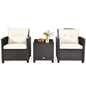 The strong and sturdy steel frame ensures the sturdiness of the set<br>Hand-woven rattan can withstand moderate rain or wind in outdoor<br>A wide armrest in suitable height is good for supporting and relaxing your arm<br>Thick and soft cushion with a high