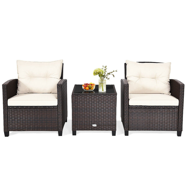 The strong and sturdy steel frame ensures the sturdiness of the set<br>Hand-woven rattan can withstand moderate rain or wind in outdoor<br>A wide armrest in suitable height is good for supporting and relaxing your arm<br>Thick and soft cushion with a high