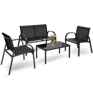 Including 1 loveseat  2 single sofas  and 1 tea table with a glass top<br>High quality and brand new<br>Modern and fashionable design<br>Solid steel frame  durable and sturdy<br>Tea table with a large tabletop<br>Perfect display<br>Wonderful for outdoor l
