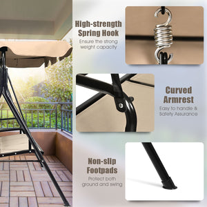 Able to comfortably sit and swing 3 people independently <br>Made of a high quality  weather-resistant steel frame with wide  sturdybase <br>Adjustable canopy design for optimal shade coverage and rain protection <br>Comfortable angle and well-ventilated 