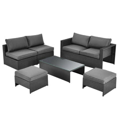 After working indoors for too long  people always want to go out for air and get close contact with nature. And our 6pcs patio furniture set provides a perfect outdoor relaxing place for you. Â  Our product features 1 loveseat  2 armless sofas  2 ottomans