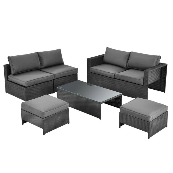 After working indoors for too long  people always want to go out for air and get close contact with nature. And our 6pcs patio furniture set provides a perfect outdoor relaxing place for you. Â  Our product features 1 loveseat  2 armless sofas  2 ottomans