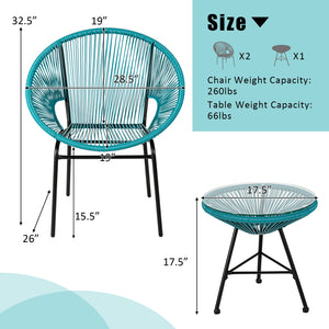 Constructed with sturdy steel pipe featuring high solidness and stability while also being waterproof <br>Made of high-quality plastic rope which has excellent weather resistance and is suitable for outdoor use <br>Chairs with ergonomic backrest for ultra