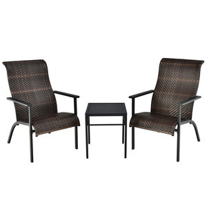 Made of weather-resistant PE rattan and thickened steel pipes with powder coating  this outdoor bistro set can stand the test of time. Â  Which also can be a beautiful addition to your garden  lawn  backyard  patio  balcony or other indoor areas. With com