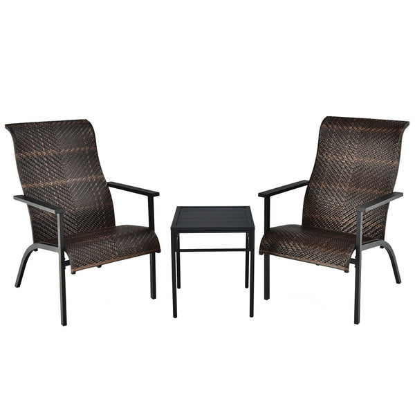 Made of weather-resistant PE rattan and thickened steel pipes with powder coating  this outdoor bistro set can stand the test of time. Â  Which also can be a beautiful addition to your garden  lawn  backyard  patio  balcony or other indoor areas. With com