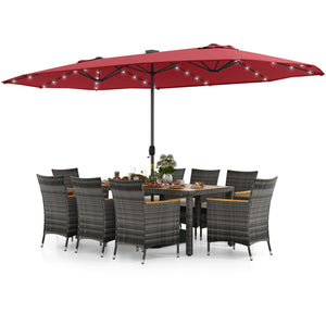 Hand-woven mix gray PE rattan for fade resistance and sun protection<br>Solid acacia wood for natural beauty and high strength<br>High-quality umbrella fabric for long-lasting service time<br>Tuck 6 chairs under the table  saving your outdoor space<br>Sof