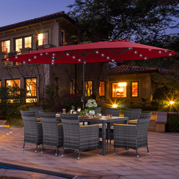 Hand-woven mix gray PE rattan for fade resistance and sun protection<br>Solid acacia wood for natural beauty and high strength<br>High-quality umbrella fabric for long-lasting service time<br>Tuck 6 chairs under the table  saving your outdoor space<br>Sof