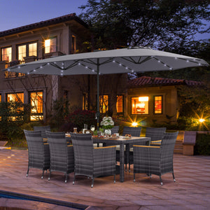 Hand-woven mix gray PE rattan for fade resistance and sun protection<br>Solid acacia wood for natural beauty and high strength<br>High-quality umbrella fabric for long-lasting service time<br>Tuck 6 chairs under the table  saving your outdoor space<br>Sof