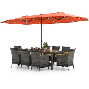 Hand-woven mix gray PE rattan for fade resistance and sun protection<br>Solid acacia wood for natural beauty and high strength<br>High-quality umbrella fabric for long-lasting service time<br>Tuck 6 chairs under the table  saving your outdoor space<br>Sof