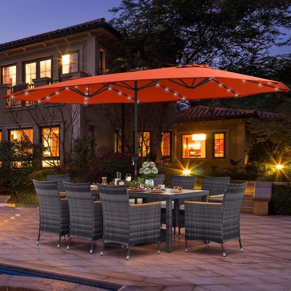 Hand-woven mix gray PE rattan for fade resistance and sun protection<br>Solid acacia wood for natural beauty and high strength<br>High-quality umbrella fabric for long-lasting service time<br>Tuck 6 chairs under the table  saving your outdoor space<br>Sof