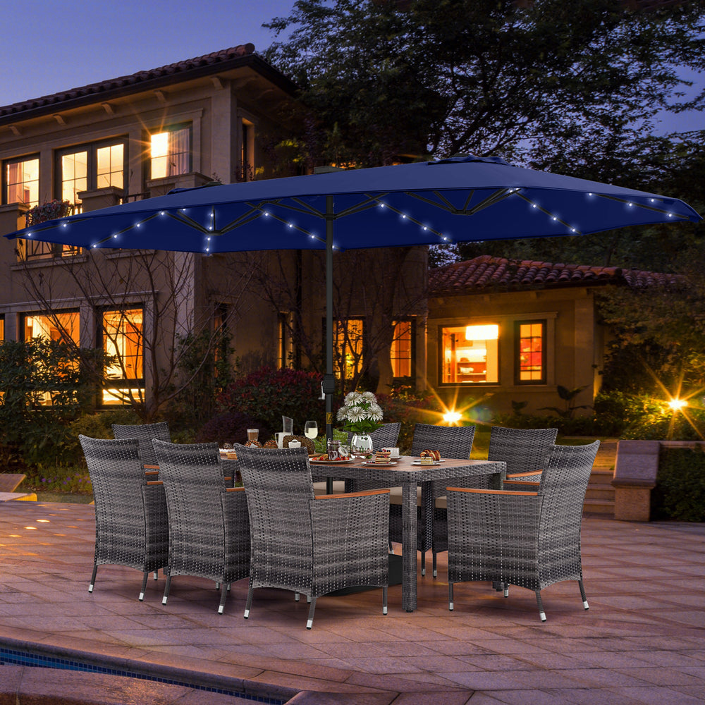 Hand-woven mix gray PE rattan for fade resistance and sun protection<br>Solid acacia wood for natural beauty and high strength<br>High-quality umbrella fabric for long-lasting service time<br>Tuck 6 chairs under the table  saving your outdoor space<br>Sof
