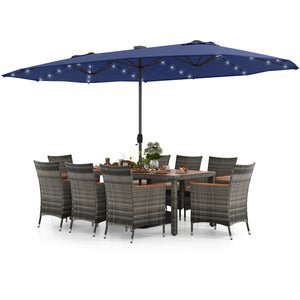 Hand-woven mix gray PE rattan for fade resistance and sun protection<br>Solid acacia wood for natural beauty and high strength<br>High-quality umbrella fabric for long-lasting service time<br>Tuck 6 chairs under the table  saving your outdoor space<br>Sof