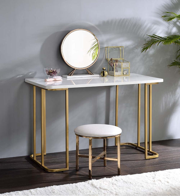  clear and strong accessories. The Estie Writing Desk boasts a clean-lined metal sled base