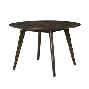 The Rex Mid-Century Modern 48" Round Dining Table in Walnut offers a stylish and practical solution for small space dining. This table, crafted from solid rubberwood, manufactured woods, and oak veneers, ensures exceptional stability and longevity. Its cl