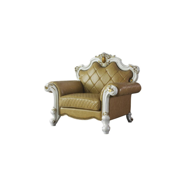  Oversized Crown & Raised Scrolled Trim: Antique Pearl w/Gold Brush (Backrest