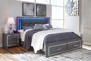 Lodanna - Gray - King Panel Bed with 2 Storage Drawers