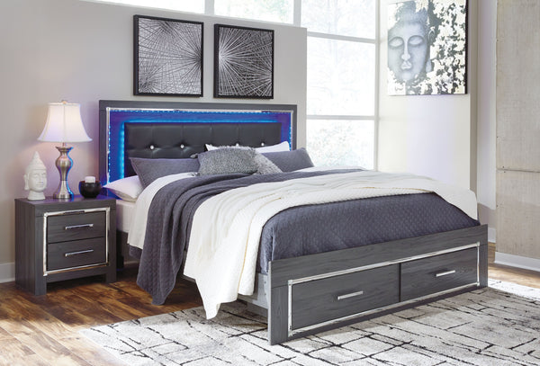 Lodanna - Gray - King Panel Bed with 2 Storage Drawers