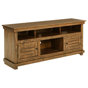 Complete a media center in your inviting home with a modern farmhouse TV stand. It-'s an approachable design with roughhewn wood details that create texture and dimensionality in your living space. Two shelves and 6 compartments create ample storage, perf