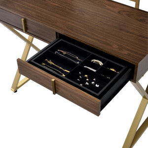 Coleen - Vanity Desk - Walnut & Gold Finish