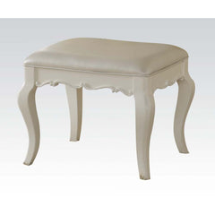 KD, Stool (Armless/Backless) Padded Seat: Pearl White PU Seat Apron w/Scrolled Inlay Detail Cabriole Wooden Leg<br/><br/><b>Product Features</b><ul><li>Armless Stool</li><li>Padded Seat: Pearl White PU</li><li>Seat Apron w/Scrolled Inlay Detail</li><li>Ca