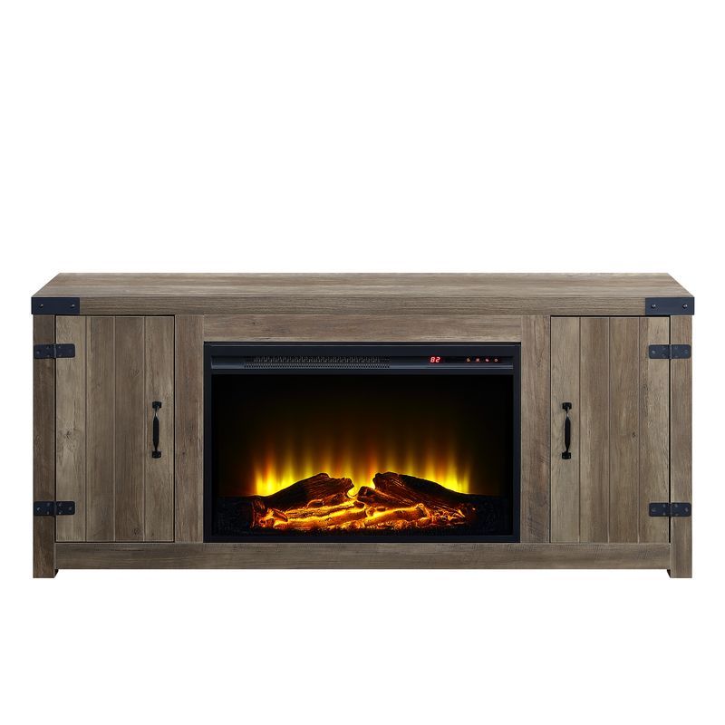 This Tobias fireplace showcases a rustic farmhouse style and with modern clean lines, making it a stunning addition to any room. The LED fireplace mimics the look of a real ?re but does not require a chimney or vents and plugs into a standard outlet for c