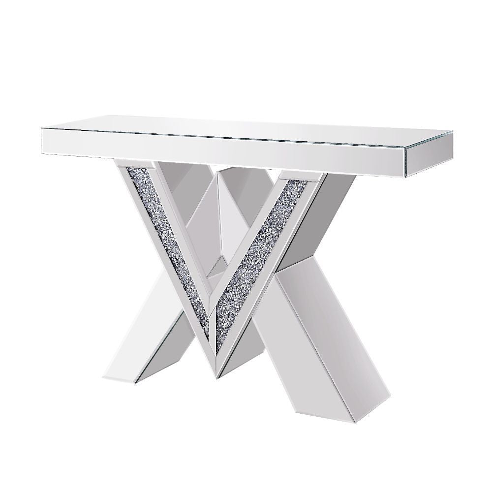 The Noralie Console Table will add a contemporary touch to any room in your home. With its clean lines, this brilliant rectangular occasional table showcases a distinctive style for an intriguing look. The table features a fully mirrored beveled table top