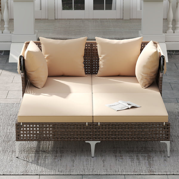 Provide a light  airy look and feel with open-weave PE rattan<br>The premium rattan also ensures fade-resistant and sun-protective durability<br>Open the canopy for shaded comfort with a premium gas strut<br>Close the canopy for sunbathing<br>Canopy secur