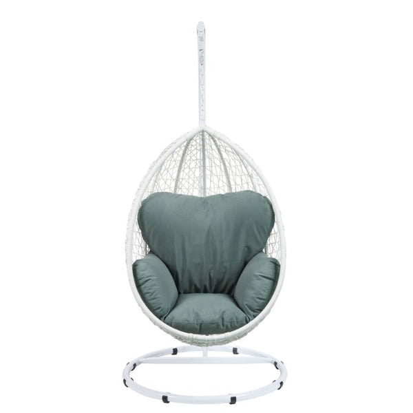  the Simona is a modern take on the classic patio swing chair. Intersecting white and black wicker creates a natural contrast and eye-catching style. Decorative versatility comes in the form of the two fabric 