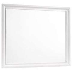 Balance out a bedroom with this gorgeous, rectangular mirror. Its wooden frame is beautifully beveled for a visually appealing appearance. A crisp, white finish gives it a light, airy look. Top-quality craftsmanship ensures maximum durability. Pair it wit