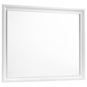 Balance out a bedroom with this gorgeous, rectangular mirror. Its wooden frame is beautifully beveled for a visually appealing appearance. A crisp, white finish gives it a light, airy look. Top-quality craftsmanship ensures maximum durability. Pair it wit