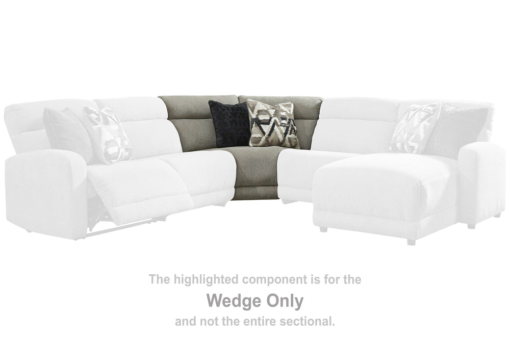 This wedge is made with polyester upholstery. Pairs with other items in the series to make a sectional.<br><br><b>Additional Dimensions</b><br><ul><li>Minimum width of doorway for delivery: 32-"</li><li>Seat depth: 23-"</li><li>Seat height: 19-"</li><li>T