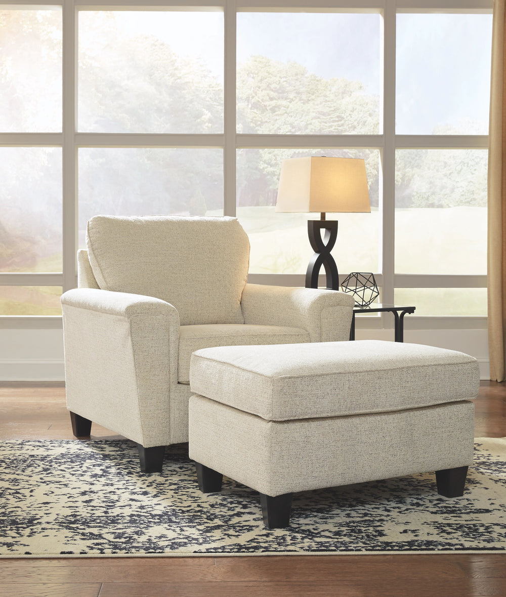 For a fresh spot in your space, turn to this designer chair and ottoman. Wind down at the end of a long day when you sink into this canyon of comfort. <h4><b>Abinger - Natural - Chair</b></h4> <table width=-"100%-"><colgroup><col style=-"width: 30%