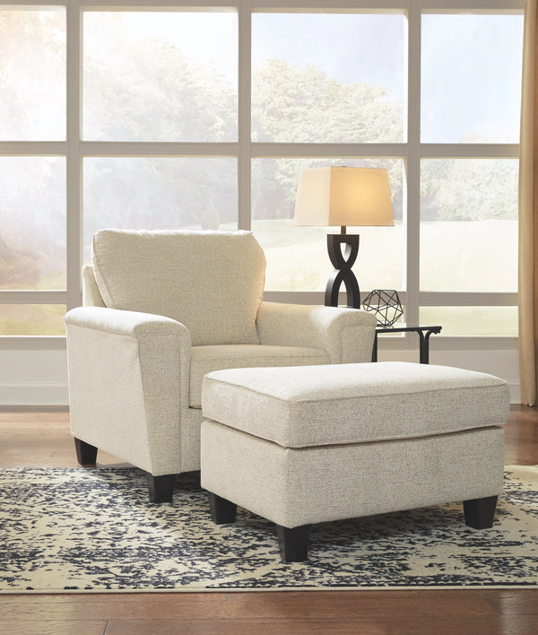 For a fresh spot in your space, turn to this designer chair and ottoman. Wind down at the end of a long day when you sink into this canyon of comfort. <h4><b>Abinger - Natural - Chair</b></h4> <table width=-"100%-"><colgroup><col style=-"width: 30%