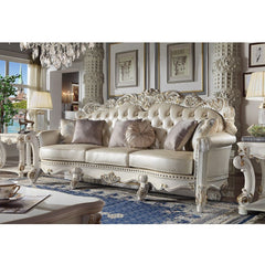 Assembled, with 4 Pillows Oversized Scrolled Trim: Vintage Hand-Brush, Nailhead (Backrest, Front Armrest & Base) Backrest Style: Arched (Inside Button Tufted) Tight Back & Loose Seat Cushion (1+3) CONSTRUCTION] SEAT: Pocket Coil, Foam
