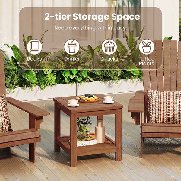 Crafted of solid wood  warp-resistant  reliable  built to last<br>The wood surface with delicate craftsmanship is smooth and splinter-free<br>Treated with waterproof teak oil finish for added protection<br>Comes with a tabletop and a bottom shelf  keep it